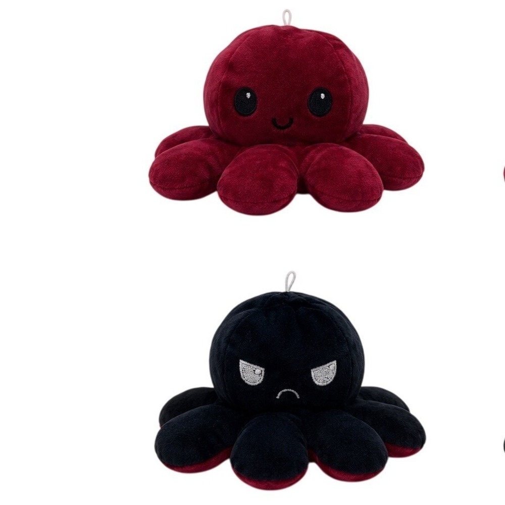 Reversible Octopus Plush Mood Toy Black Angry‎ Burgundy Happy mood toys 2 sides